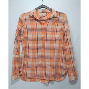 J. Crew Women's Plaid Button-Down Shirt Cotton Classiccore Casual Orange/Blue XS